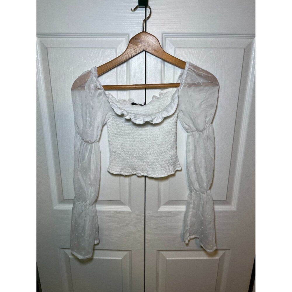 Boohoo White Smocked Off Shoulder Crop Top Size 2
